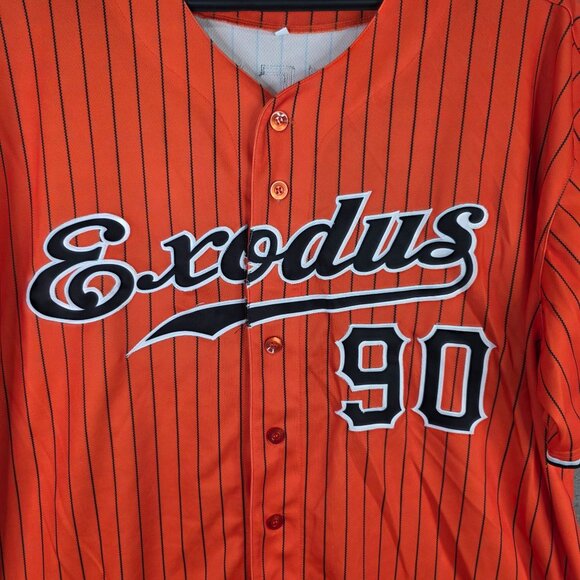 Mens Exodus Freedom Jersey Orange & Black Striped Button Up Short Sleeve 3XL - Picture 2 of 8